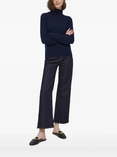 Benetton Roll-neck Knitted Sweater In Blue