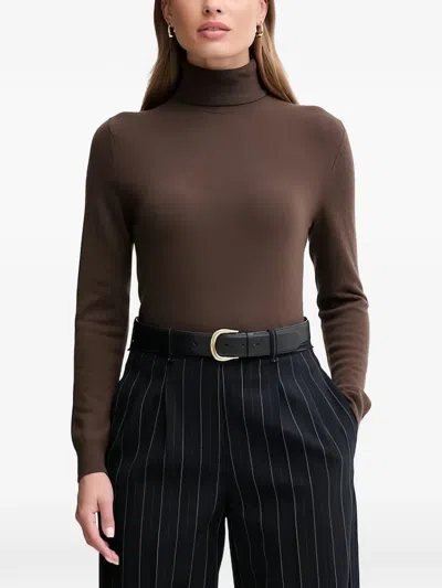 Benetton Roll-neck Knitted Top In Brown