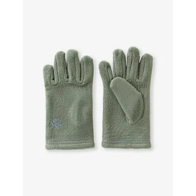 Benetton Kids' Sage Green Unisex Brand-embroidery Fleece Gloves 6-14 Y