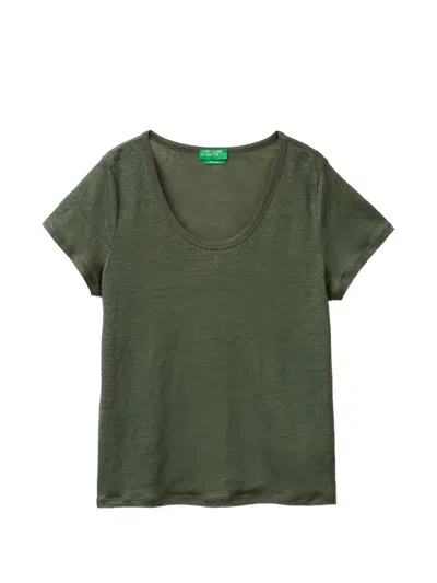 Benetton Scoop-neck Short-sleeve T-shirt In Green
