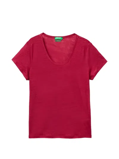 Benetton Scoop-neck Short-sleeve T-shirt In Red