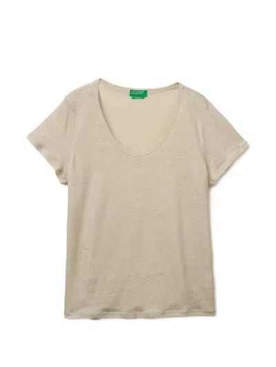 Benetton Scoop-neck T-shirt In Neutral
