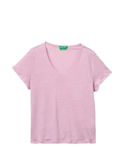Benetton Scoop-neck T-shirt In Pink