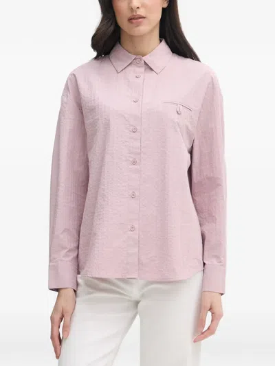 Benetton Seersucker Long-sleeve Shirt In Pink