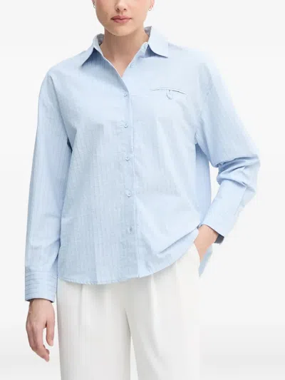 Benetton Seersucker-textured Button-down Shirt In Blue