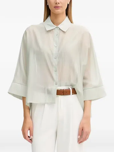 Benetton Sheer Wide-sleeve Shirt In White