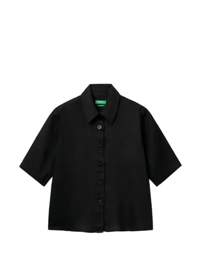Benetton Short-sleeve Boxy-fit Shirt In Black