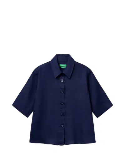 Benetton Short-sleeve Boxy-fit Shirt In Blue