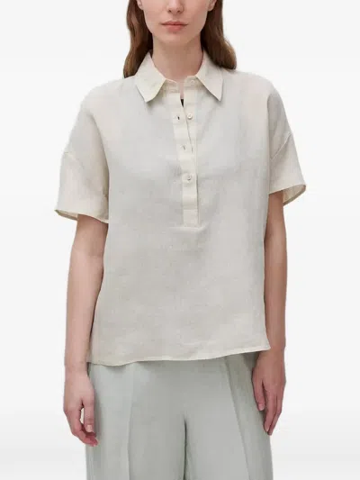Benetton Short-sleeve Linen Polo Shirt In Neutral