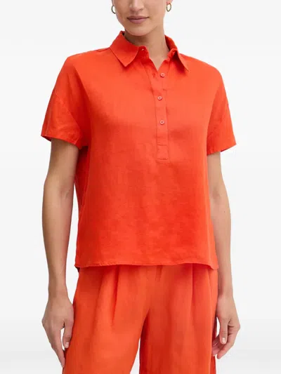 Benetton Short-sleeve Linen Shirt In Orange