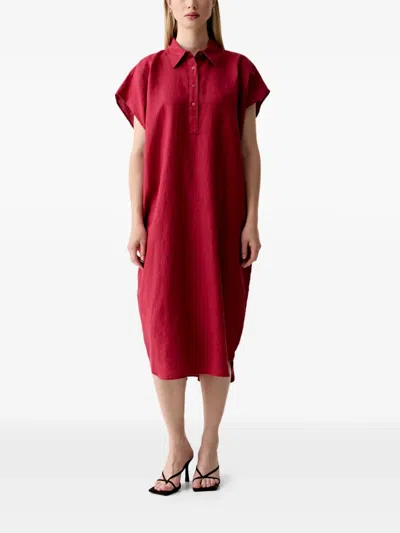 Benetton Short-sleeve Shirt Midi Dress In Burgundy