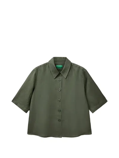 Benetton Short-sleeved Boxy-fit Shirt In Green