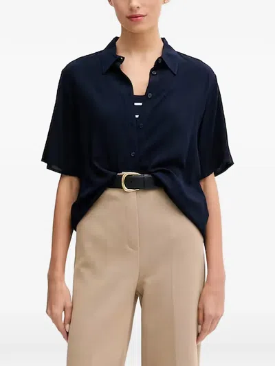 Benetton Short-sleeved Button-down Shirt In Blue