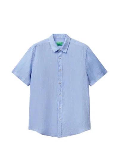 Benetton Short-sleeved Buttoned Shirt In Blue