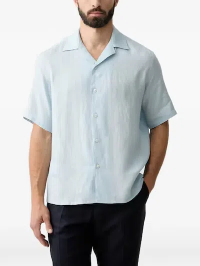 Benetton Short-sleeved Camp-collar Shirt In Blue