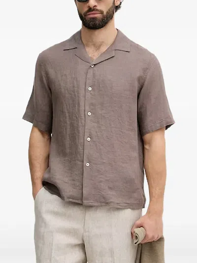 Benetton Short-sleeved Camp-collar Shirt In Brown