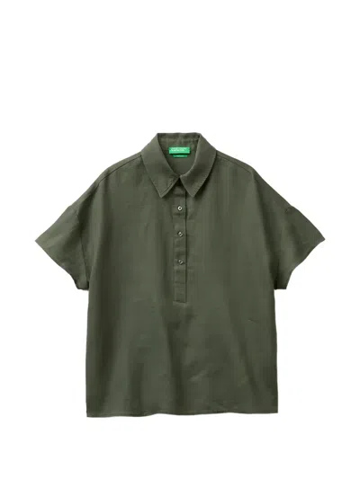 Benetton Short-sleeved Linen Blouse In Green