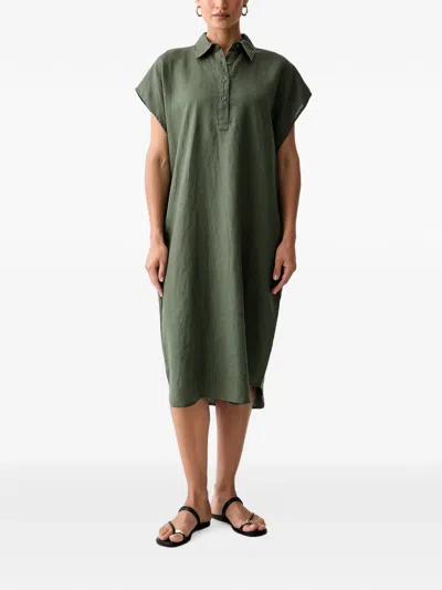 Benetton Short-sleeved Midi Shirt Dress In Black