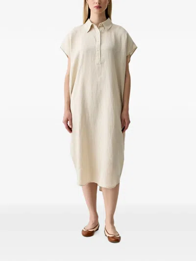 Benetton Short-sleeved Midi Shirt Dress In Neutral