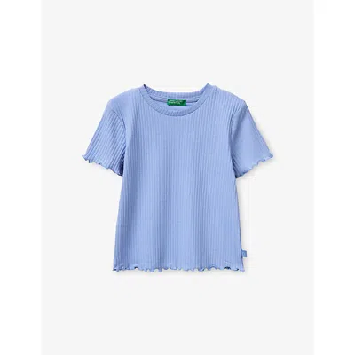 Benetton Kids' Blue Short-sleeved Ribbed Cotton-jersey T-shirt 6-13