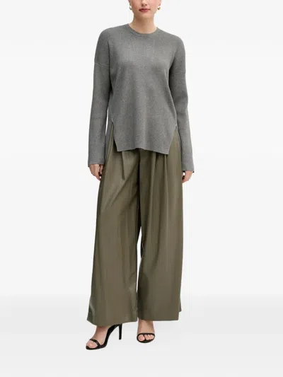 Benetton Side-slit Crew-neck Sweater In Gold
