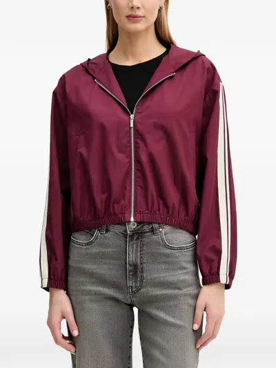 Benetton Side-stripe Hooded Jacket In Burgundy