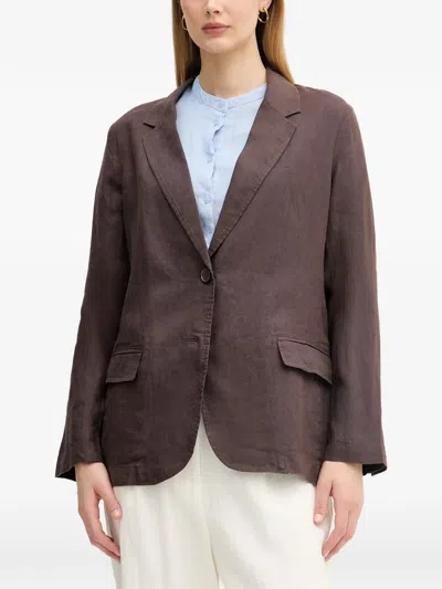 Benetton Single-breasted Linen Blazer In Brown