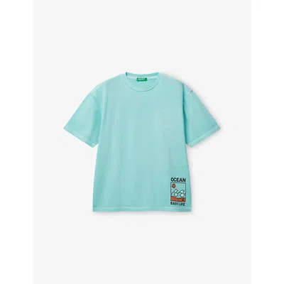 Benetton Kids' Sky Blue Faded Short-sleeve Cotton-jersey T-shirt 6-14