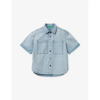 Benetton Kids' Sky Blue Light-wash Chambray Denim Shirt 6-14