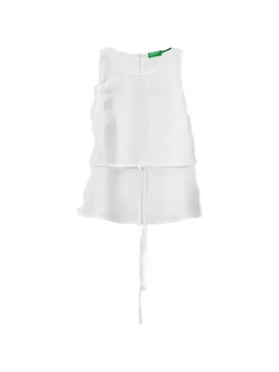 Benetton Sleeveless Belted Tank Top In White