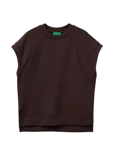 Benetton Sleeveless Crew-neck T-shirt In Brown