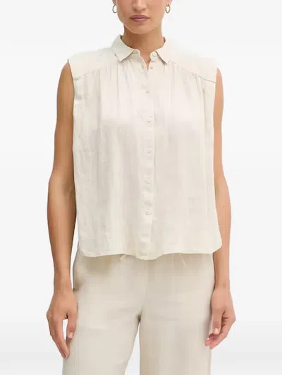 Benetton Sleeveless Gathered-yoke Shirt In Neutral