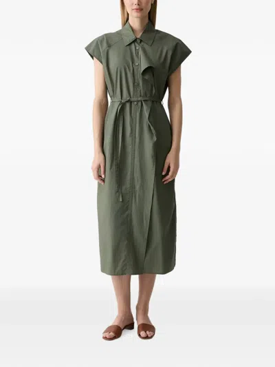 Benetton Sleeveless Tie-belt Midi Shirt Dress In Green