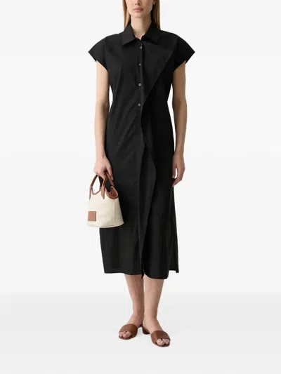 Benetton Sleeveless Tie-belt Midi Shirt Dress In Black