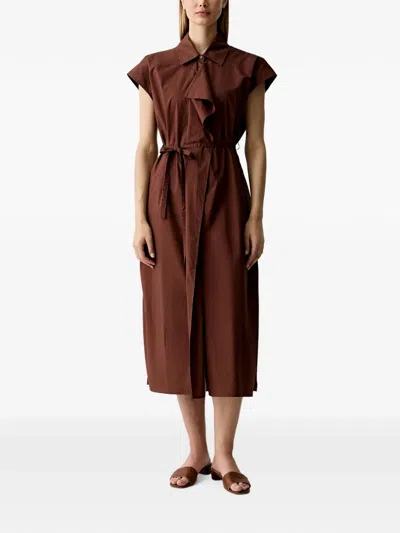 Benetton Sleeveless Tie-belt Midi Shirt Dress In Brown