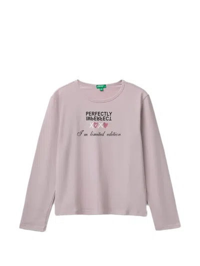 Benetton Kids' Slogan-print Long-sleeve T-shirt In Pink