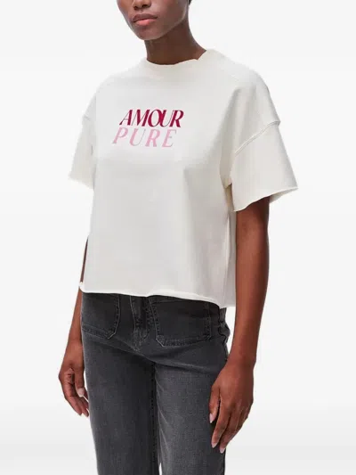 Benetton Slogan-print Raw-cut T-shirt In White
