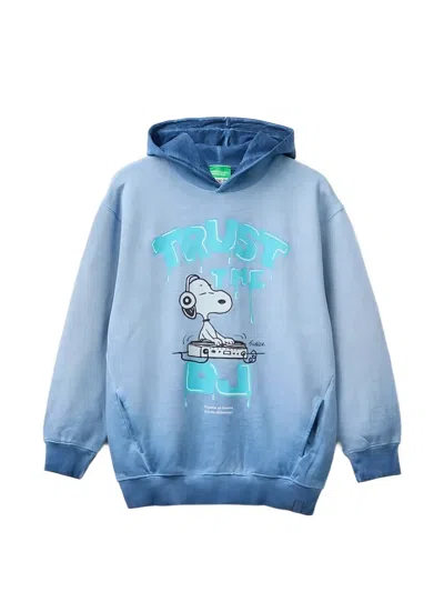 Benetton Kids' Snoopy-print Faded-effect Hoodie In Blue