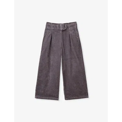 Benetton Kids' Soft Wide-leg Belted Corduroy Trousers 6-14 Y In Mat Grey