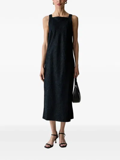 Benetton Square-neck Denim Midi Dress In Blue