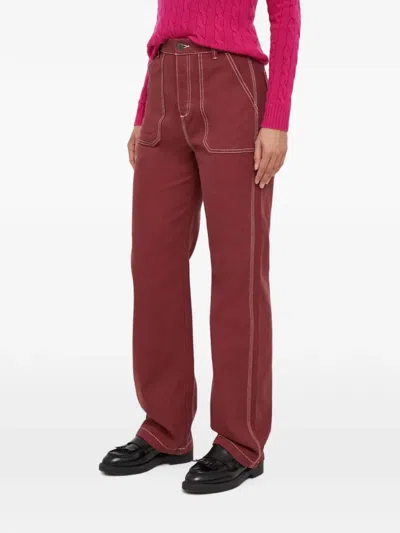 Benetton Straight Cotton Trousers In Red