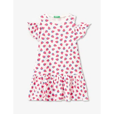 Benetton Babies'  Strawberry Patt Floral-print Frill-sleeve Cotton Mini Dress 18 Months-6 Years