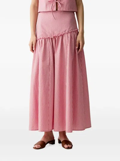 Benetton Striped Asymmetrical-waist Ruffled Maxi Skirt In Pink