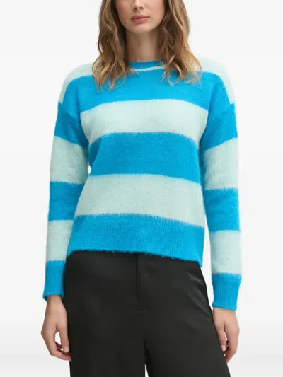 Benetton Striped Brushed-knit Sweater In Blue