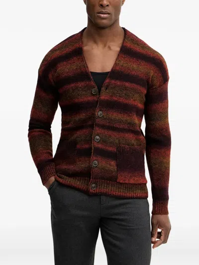 Benetton Striped Button Cardigan In Brown