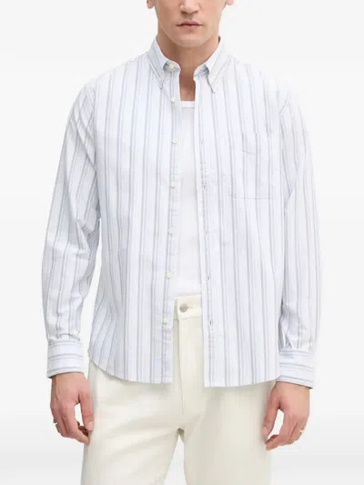 Benetton Striped Button-down Shirt In 蓝色