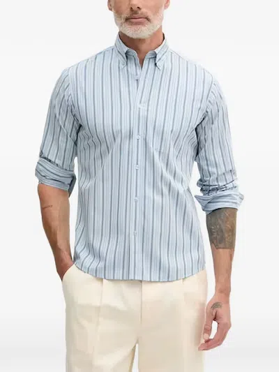 Benetton Striped Button-down Shirt In Blue