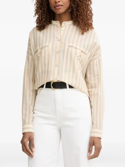 Benetton Striped Button-up Shirt In Neutral