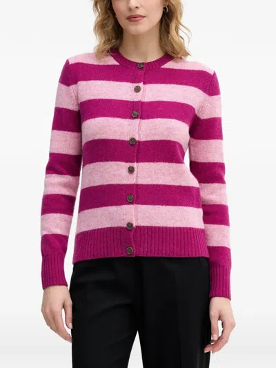 Benetton Striped Cardigan In Pink