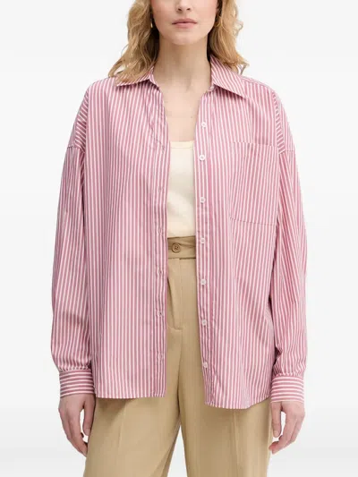 Benetton Striped Chest-pocket Shirt In Pink